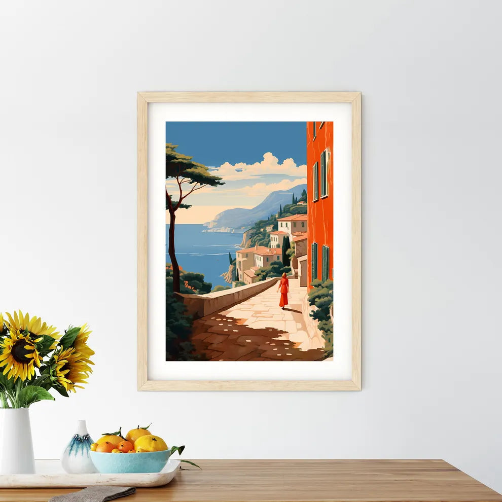 Woman Walking Down A Path By A Body Of Water Art Print Size Chart