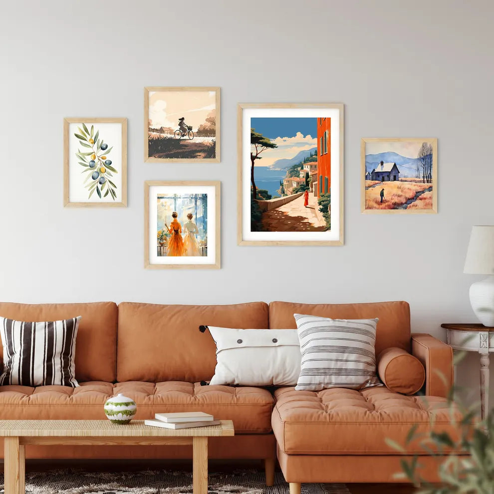 Woman Walking Down A Path By A Body Of Water Art Print Custom Print