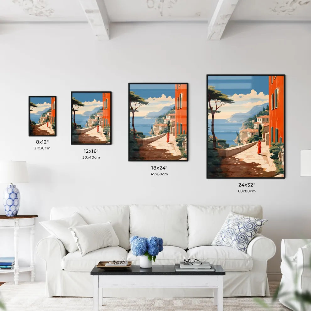 Woman Walking Down A Path By A Body Of Water Art Print Interior Design