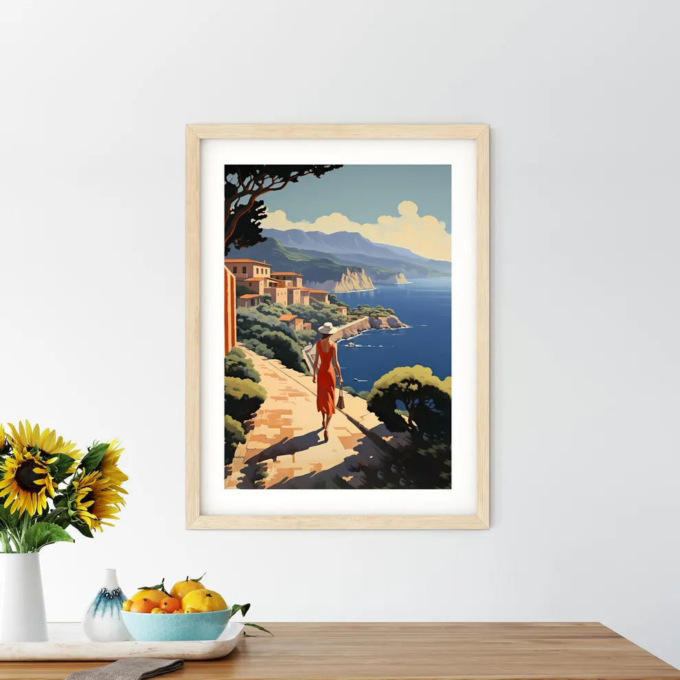 Woman Walking Down A Path By A Body Of Water - Kitchen Hangings