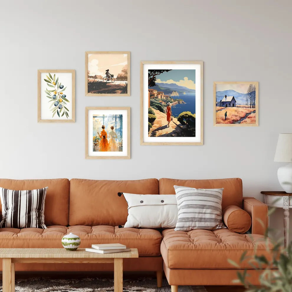 Woman Walking Down A Path By A Body Of Water Framed Print