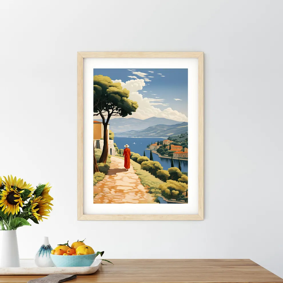 Woman Walking On A Path By A Lake Art Prin - Kitchen Hangings