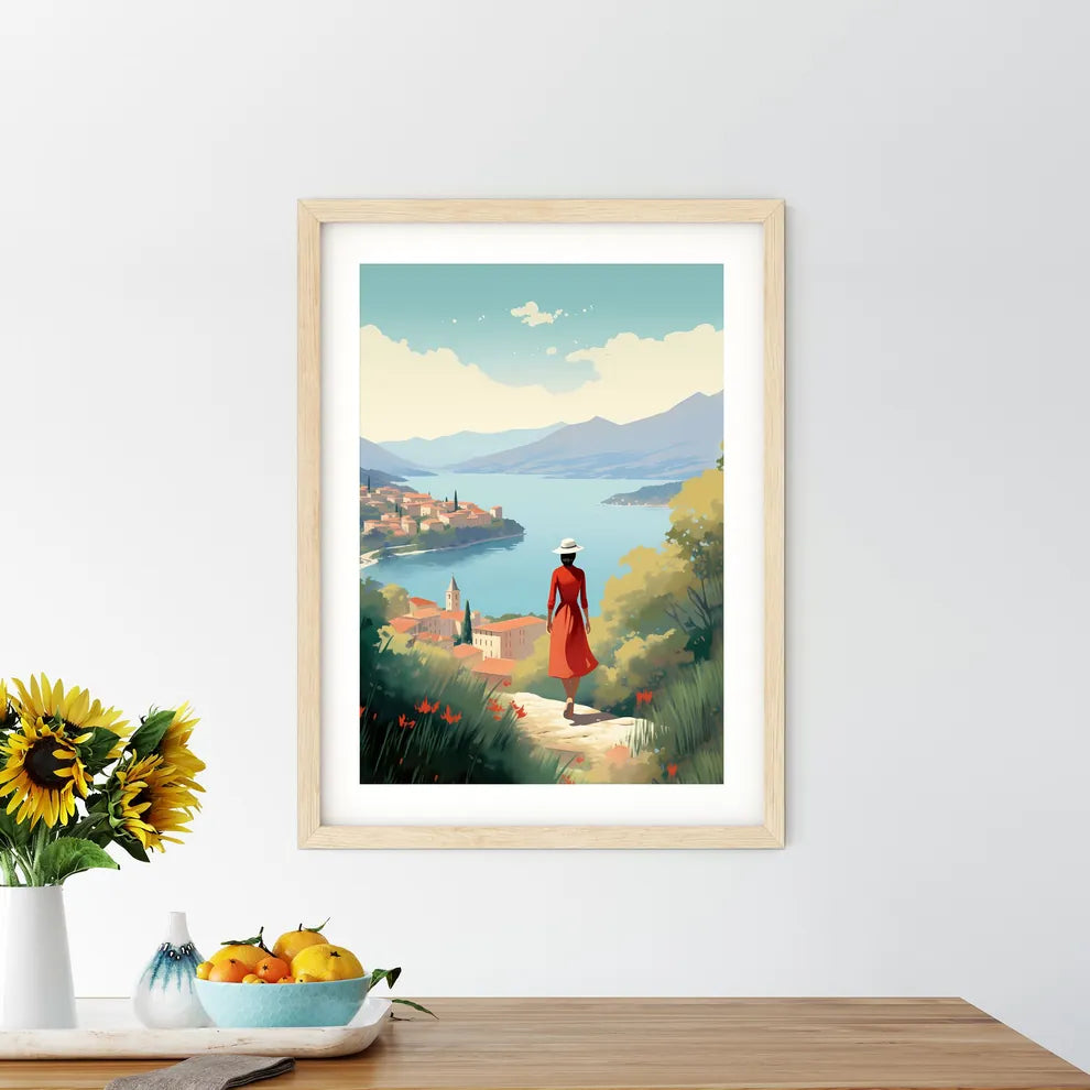 Woman In A Red Dress And Hat Looking At A Ri - Kitchen Hangings