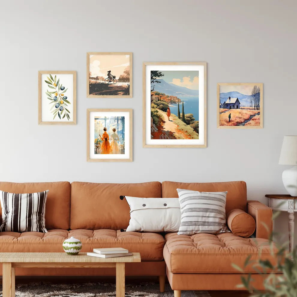 Woman Walking On A Path By A Body Of Water A Framed Print