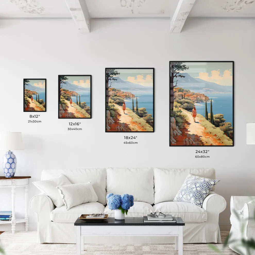 Woman Walking On A Path By A Body Of Water A Wall Art