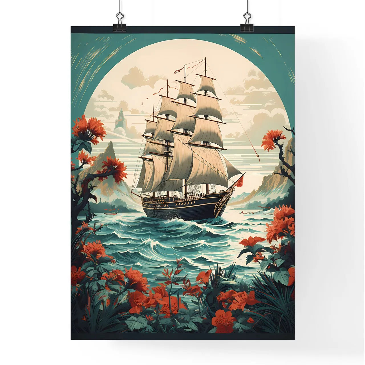 Painting Of A Ship In The Ocean Art Prin Poster