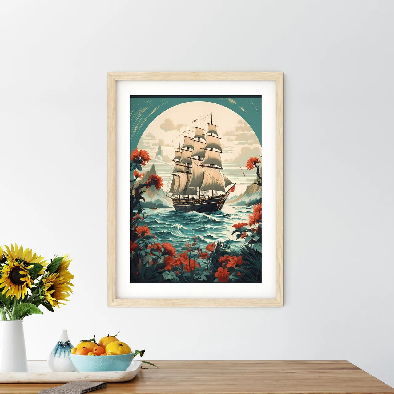 Painting Of A Ship In The Ocean Art Prin - Kitchen Hangings
