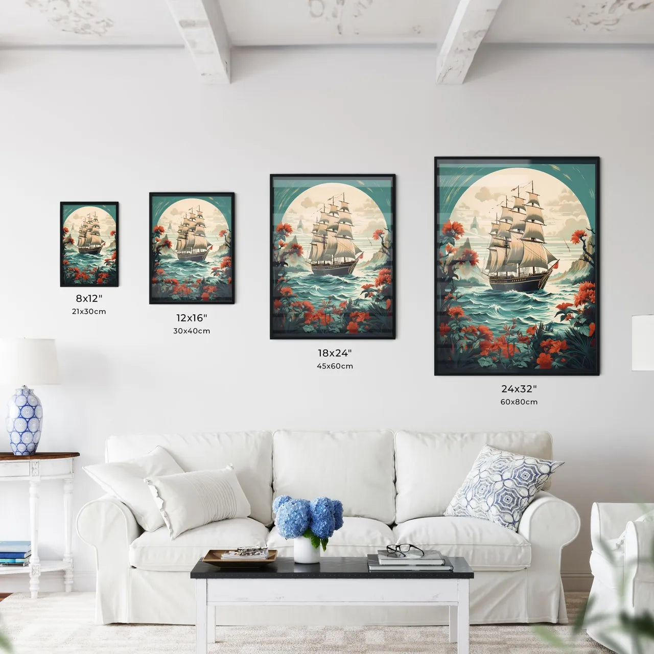 Painting Of A Ship In The Ocean Art Prin Wall Art