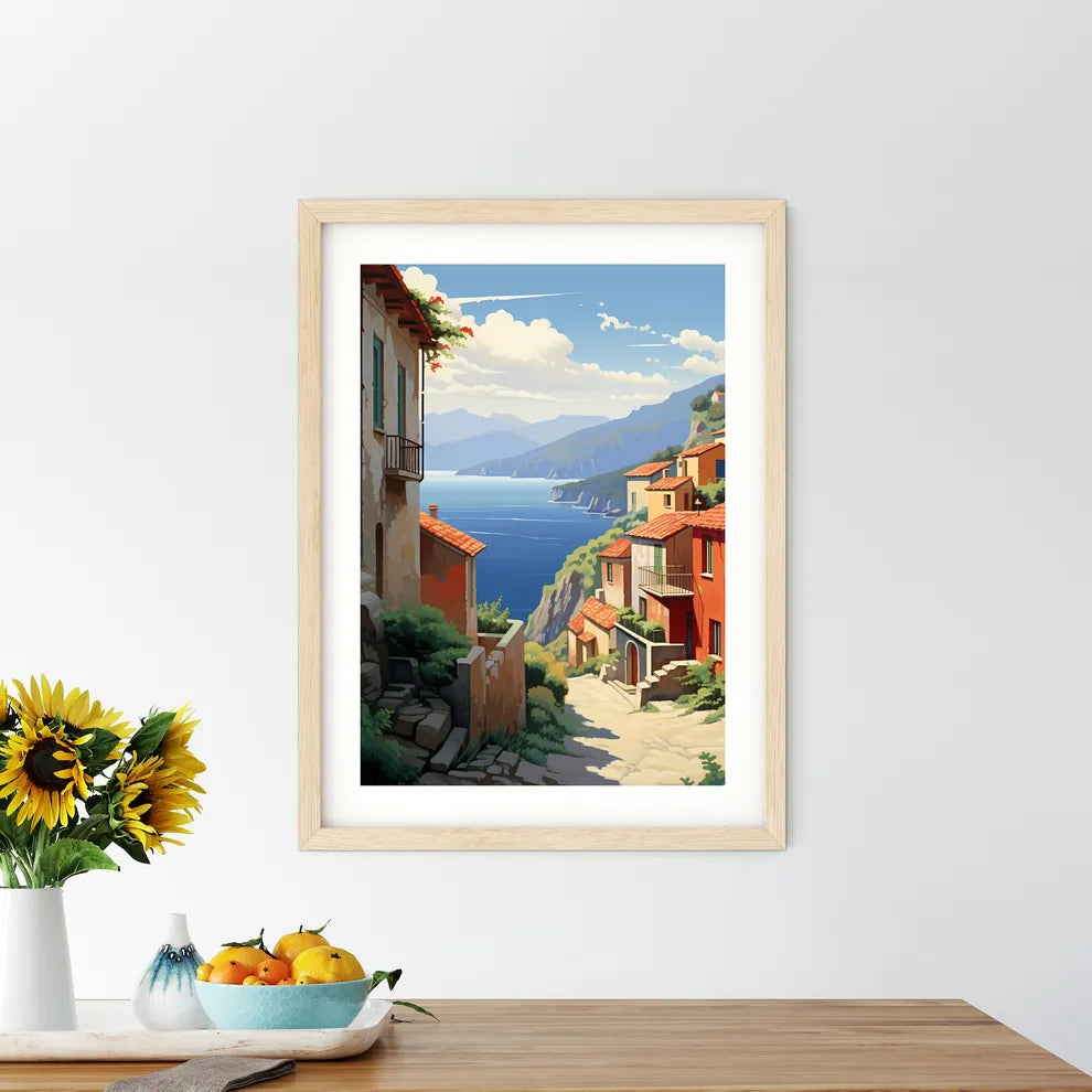 Painting Of A Village By The Water Art Print Size Chart