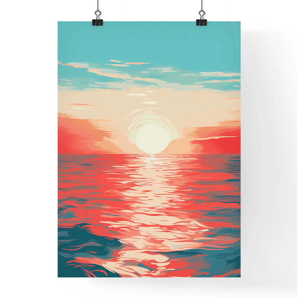 Sunset Over Water With Clouds And A Blue Sky Poster