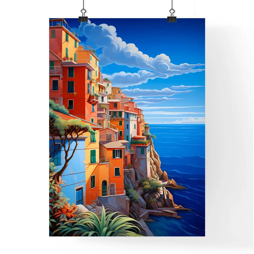 Colorful Buildings On A Cliff By The Ocean Art Print Poster