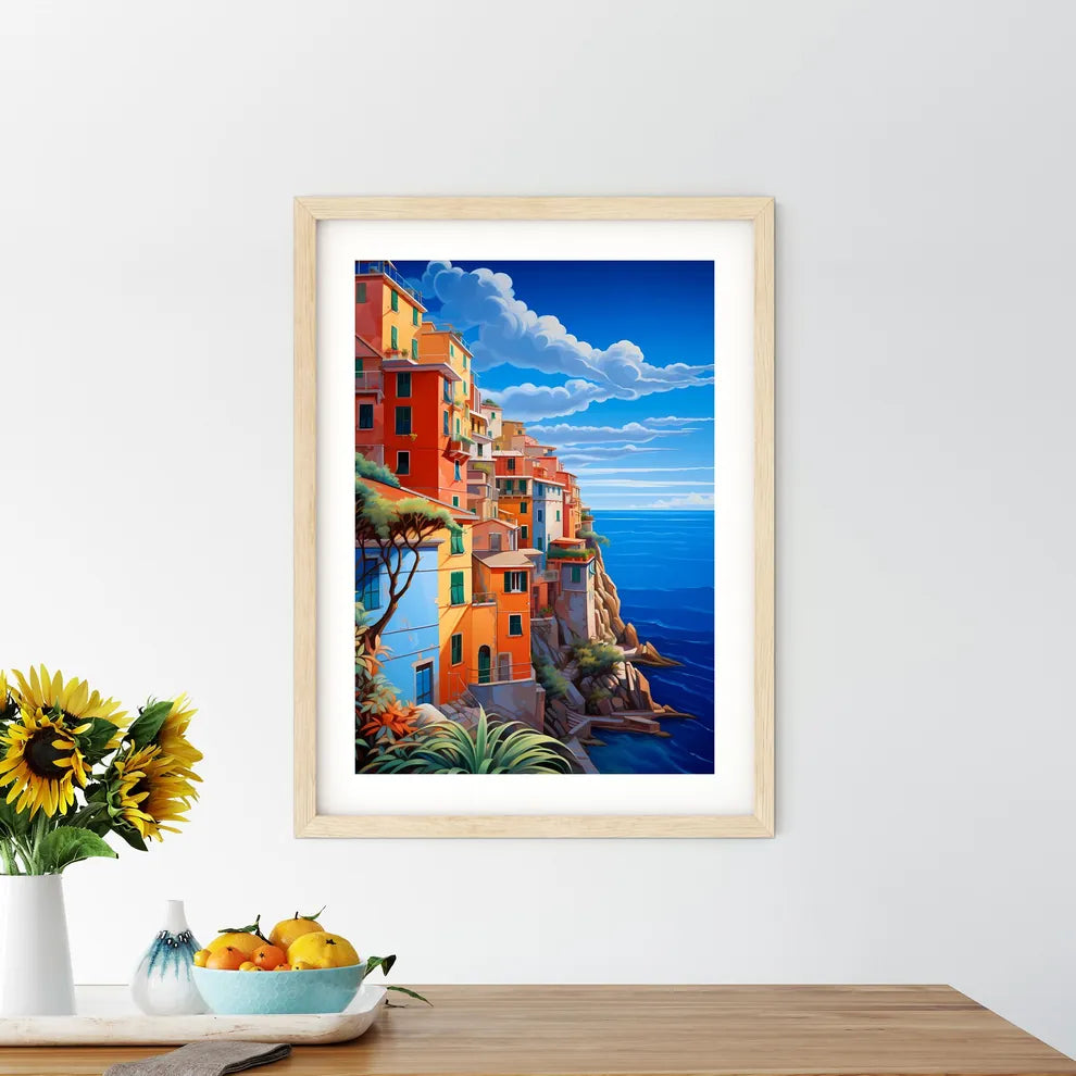 Colorful Buildings On A Cliff By The Ocean Art Print Size Chart