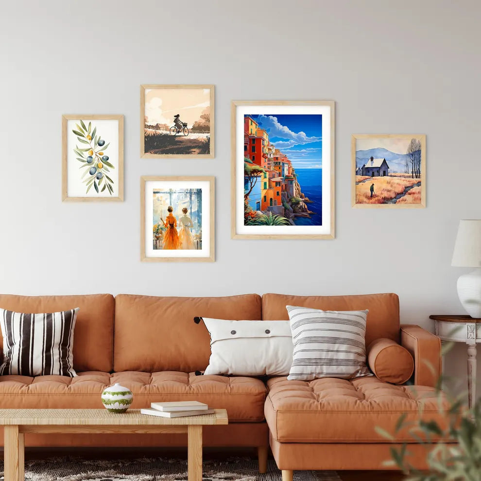 Colorful Buildings On A Cliff By The Ocean Art Print Custom Print