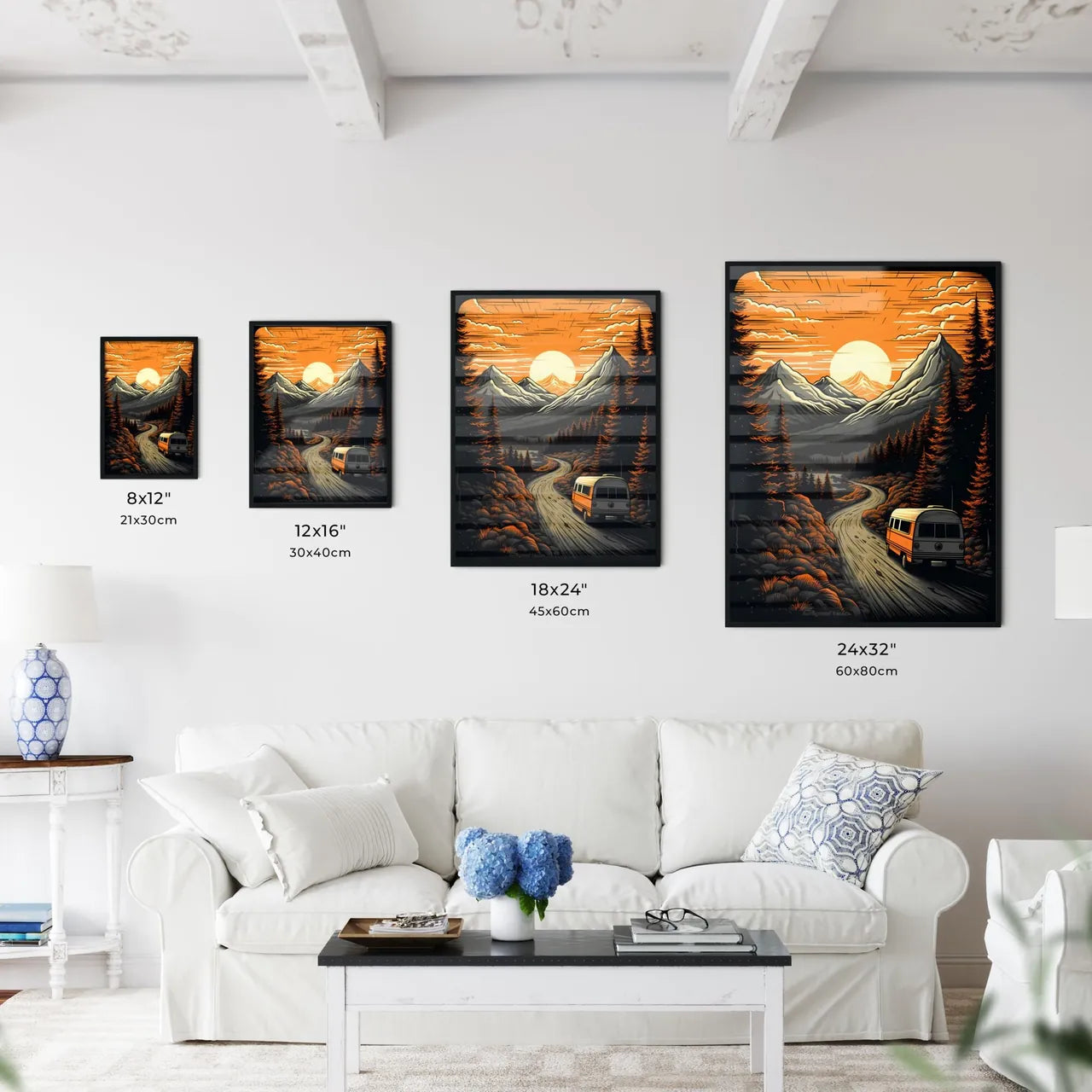 Bus Driving On A Road In A Forest Art Prin Wall Art