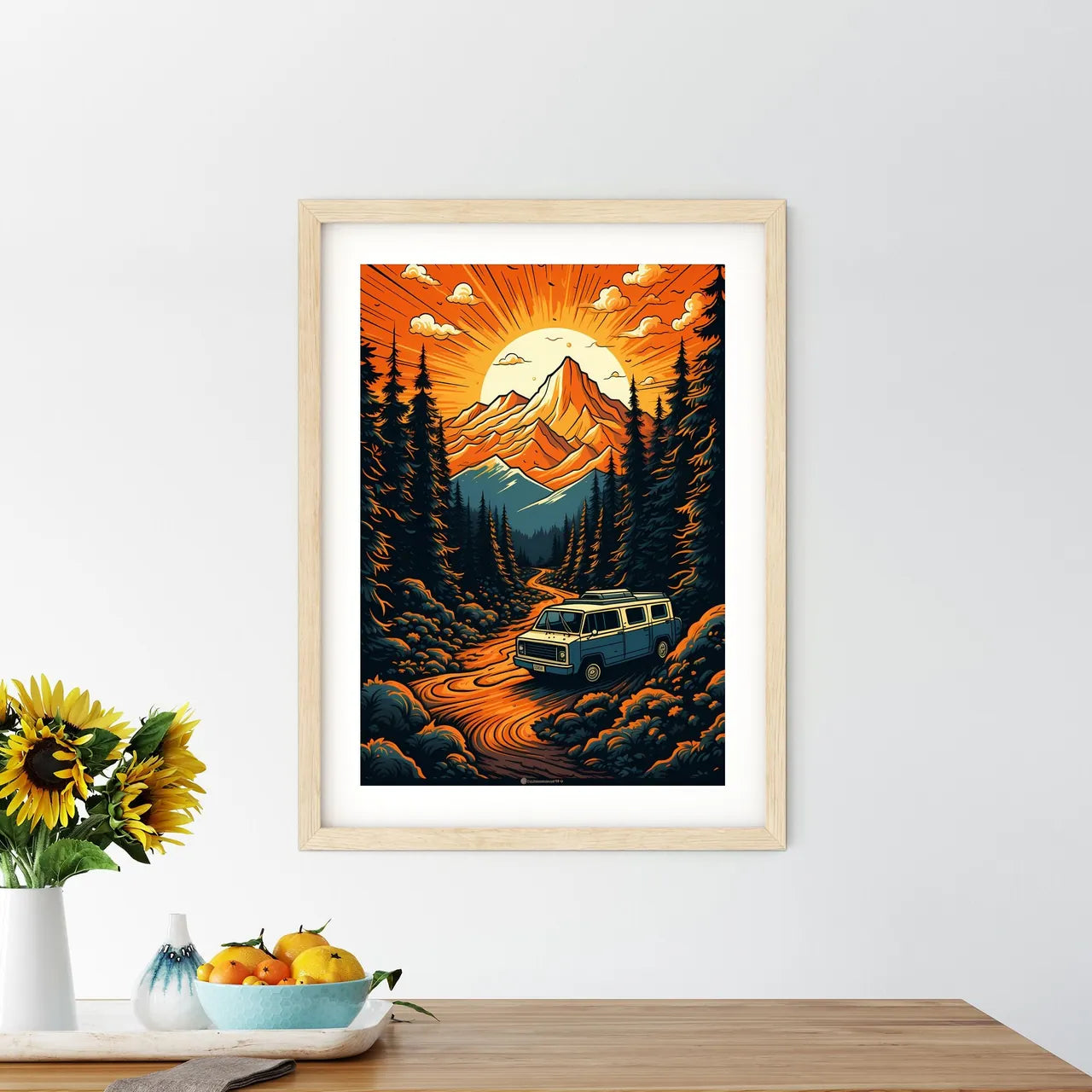 Van Driving Through A Forest Art Prin - Kitchen Hangings