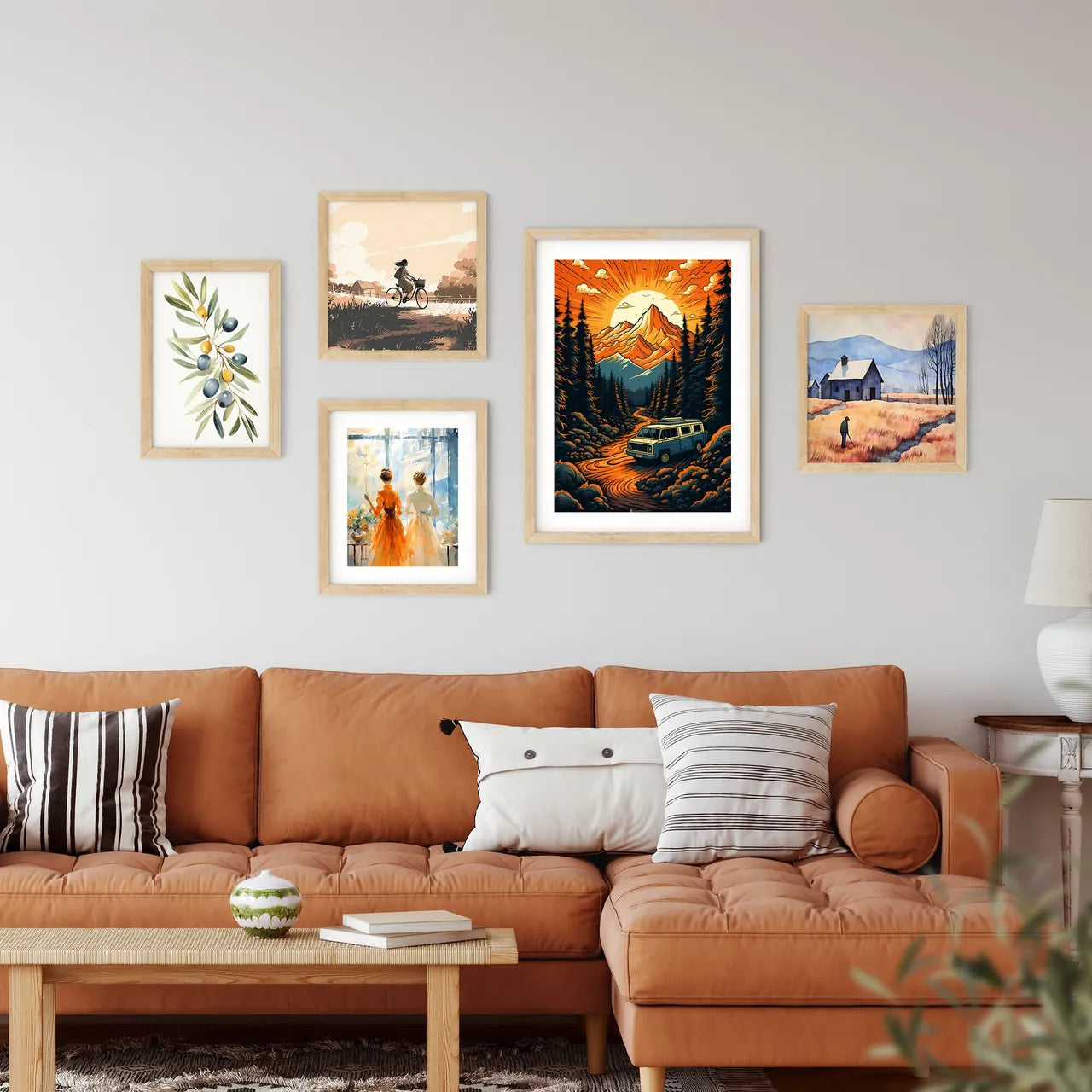 Van Driving Through A Forest Art Prin Framed Print