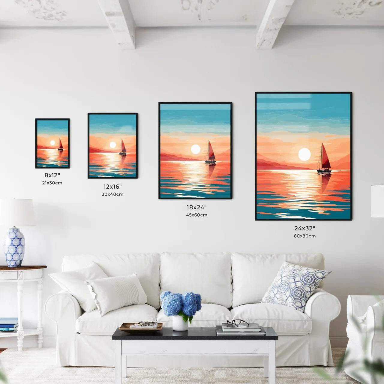 Sailboat On Water With Mountains In The Back Wall Art