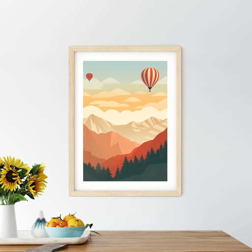 Landscape With Mountains And Hot Air Balloon - Kitchen Hangings