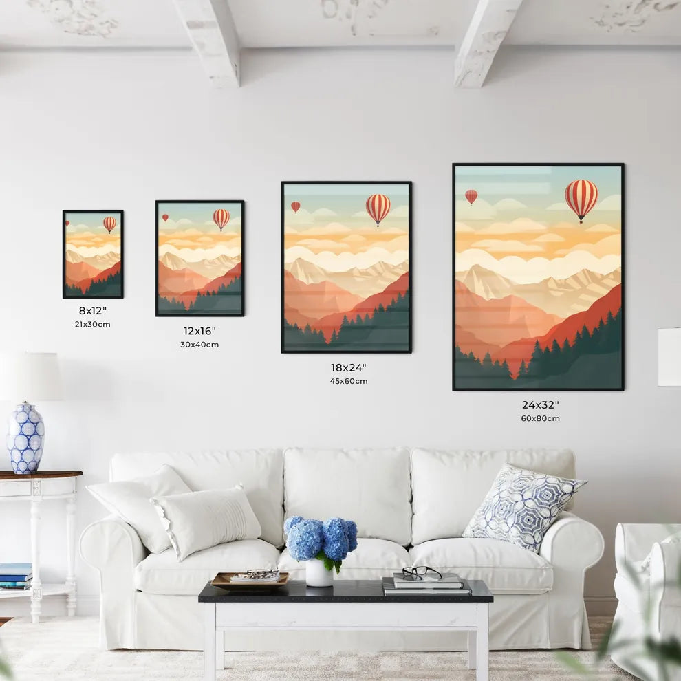 Landscape With Mountains And Hot Air Balloon Wall Art
