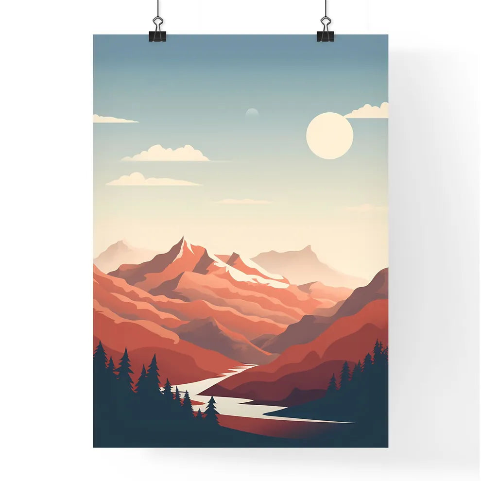 Landscape Of Mountains And Trees Art Prin Poster