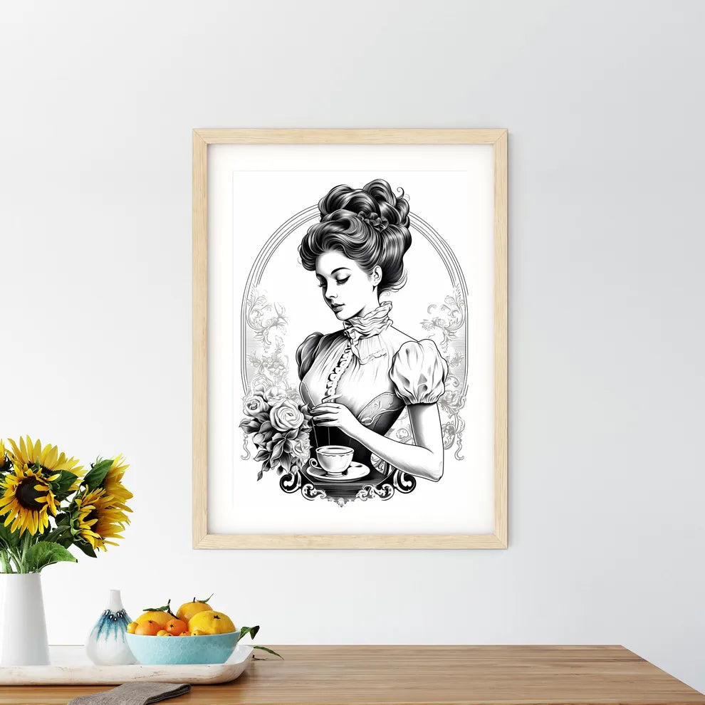 Woman Holding A Cup Of Coffee Art Prin - Kitchen Hangings