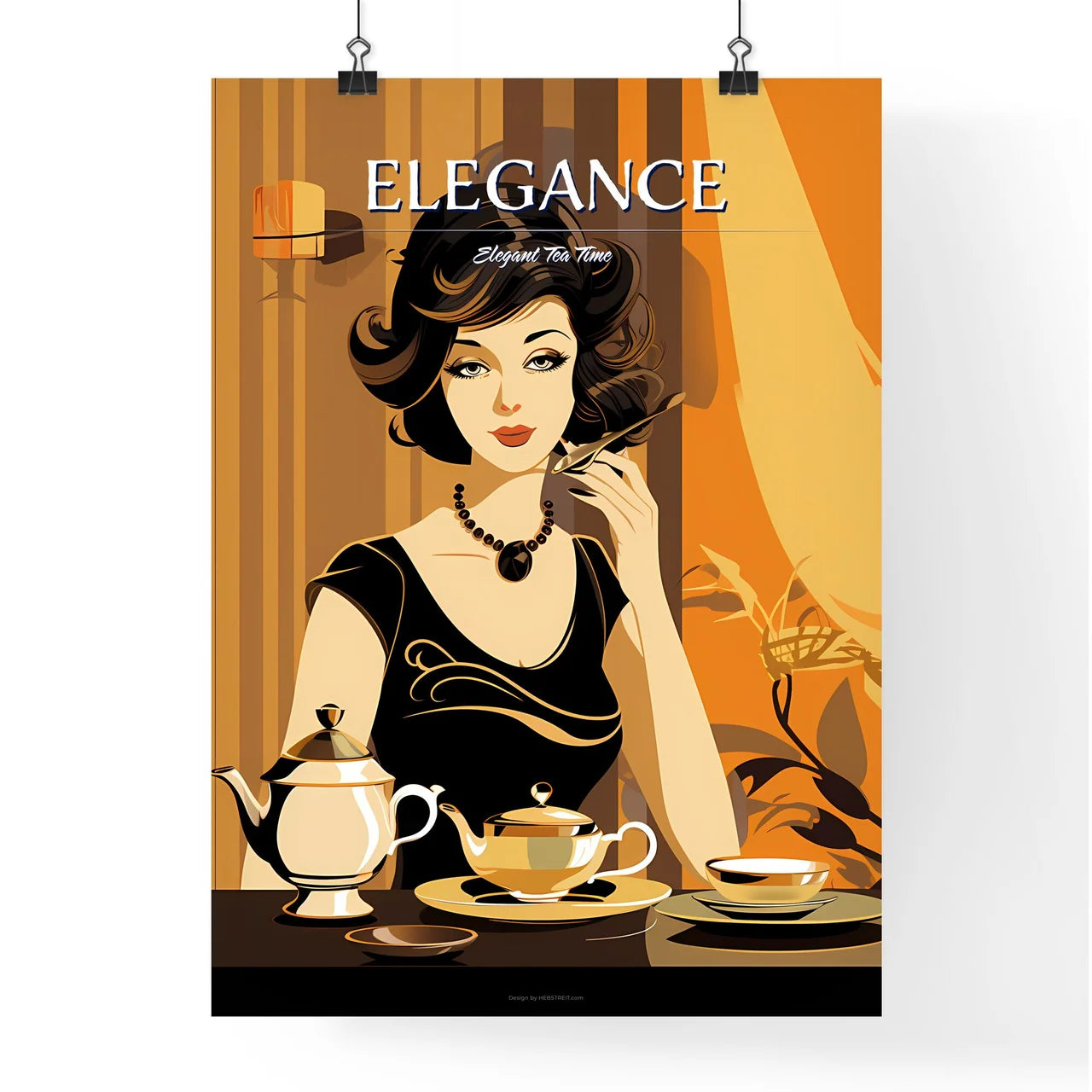 Woman Sitting At A Table With Teapot And Tea Poster