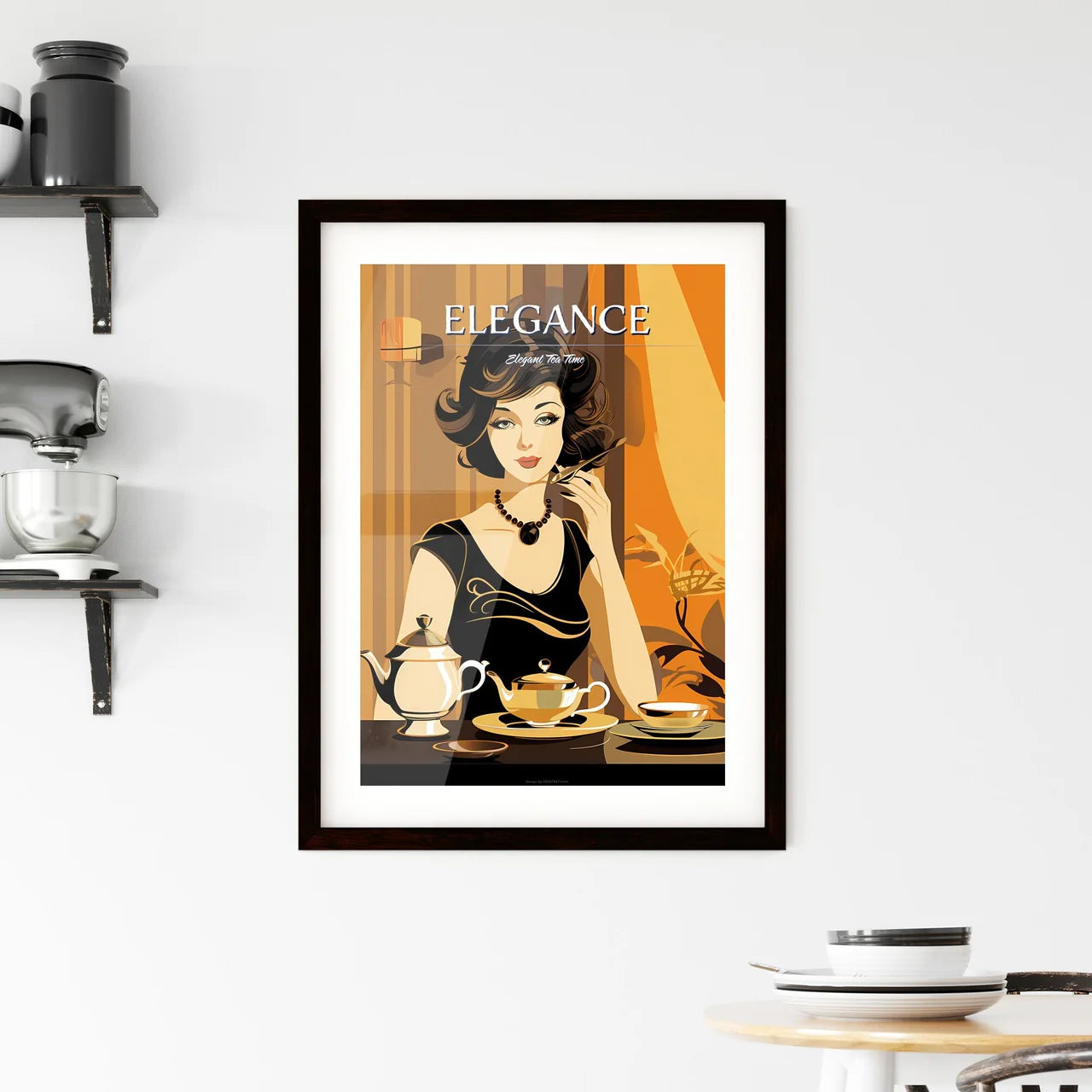 Woman Sitting At A Table With Teapot And Tea Framed Print