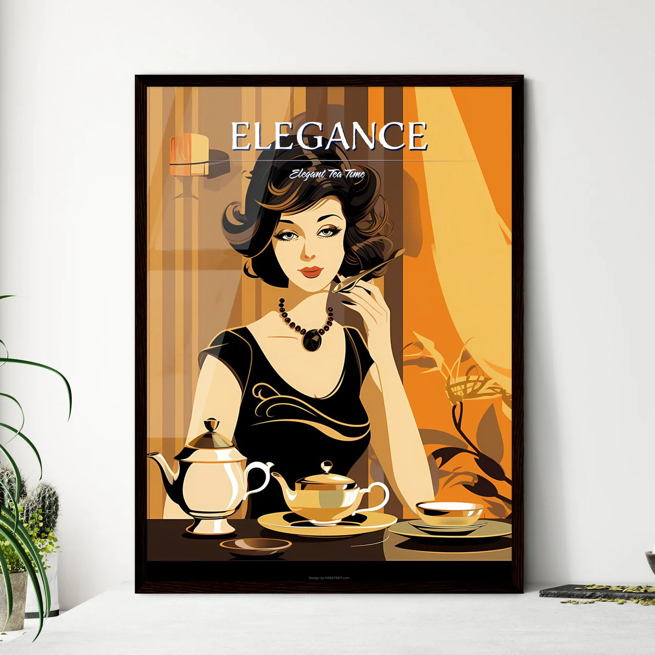 Woman Sitting At A Table With Teapot And Tea - Framed Art Print