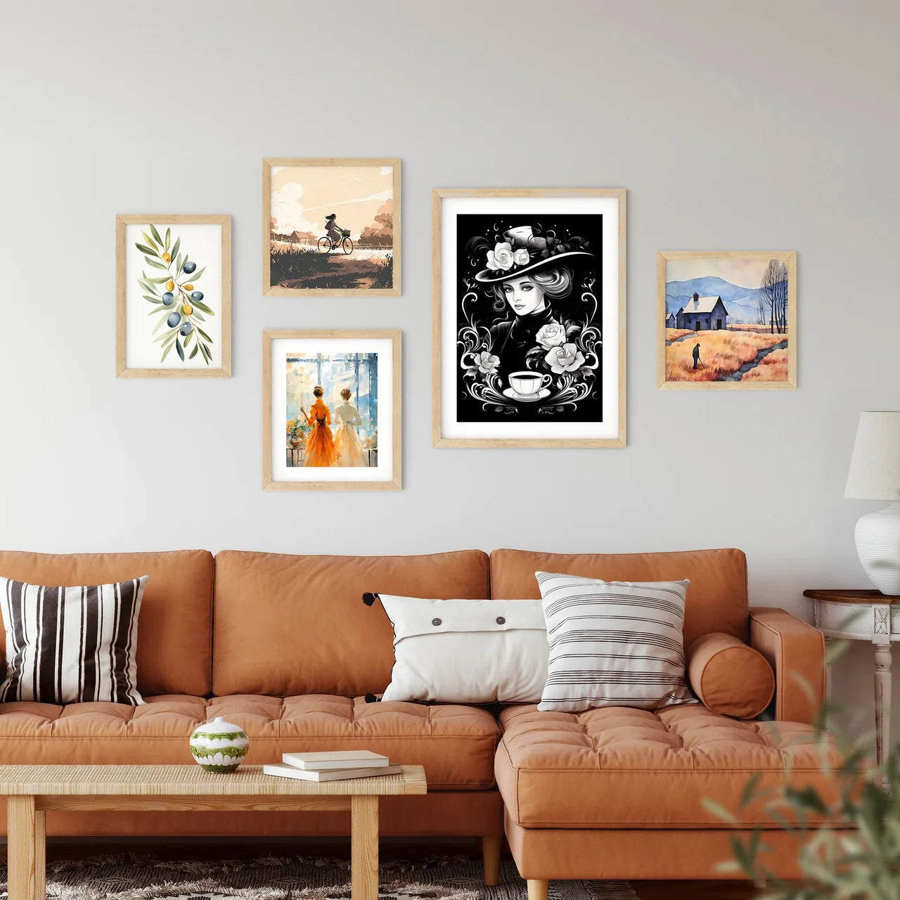 Woman In A Hat With Roses And A Cup Of Coffe Framed Print