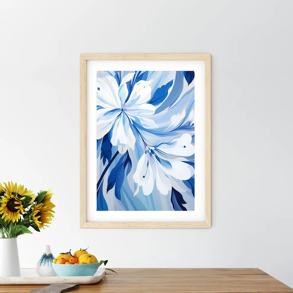 Blue And White Flower Design Art Prin - Kitchen Hangings