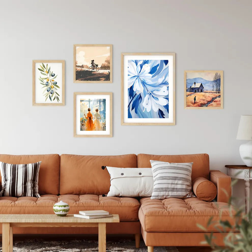 Blue And White Flower Design Art Prin Framed Print