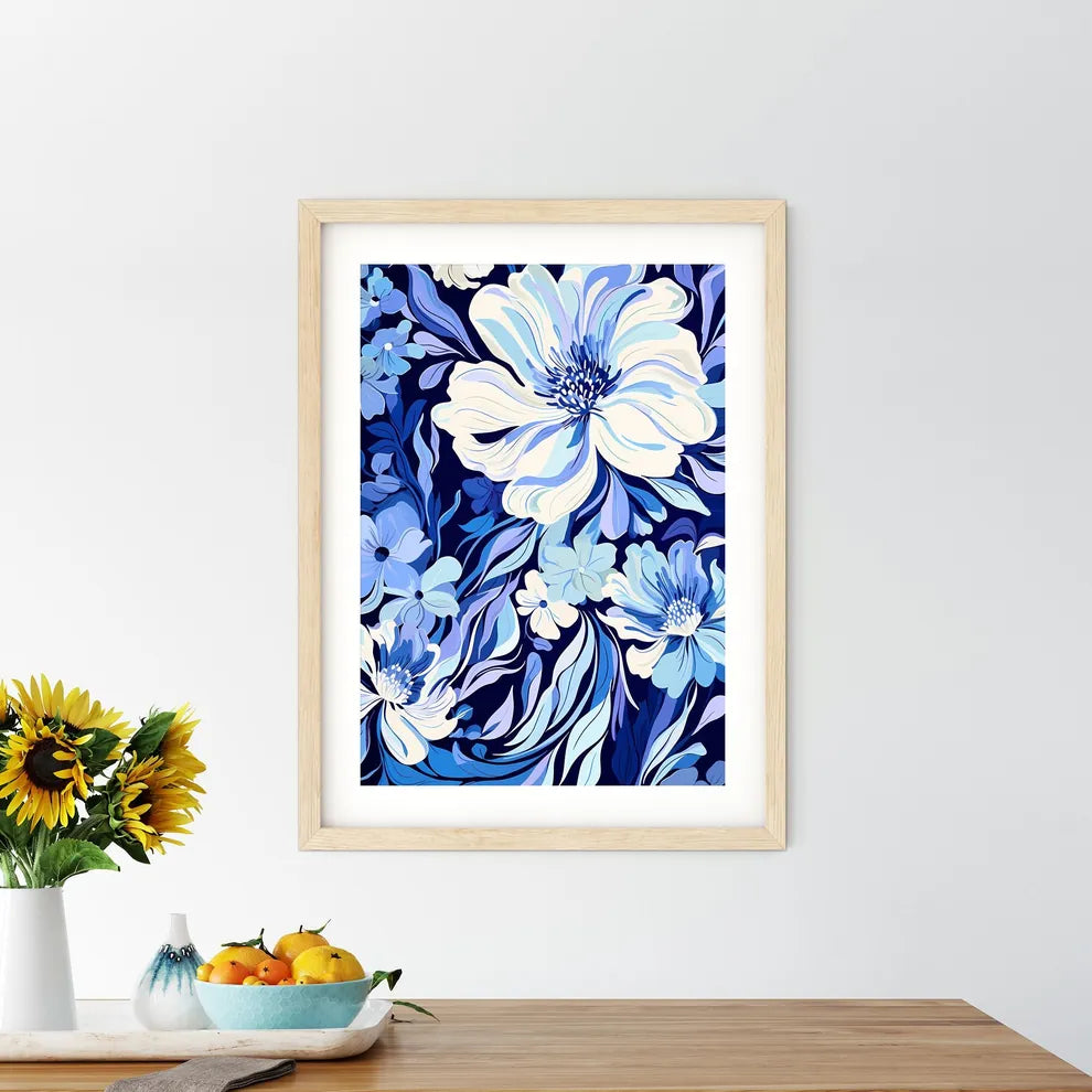 Blue And White Floral Pattern Art Prin - Kitchen Hangings