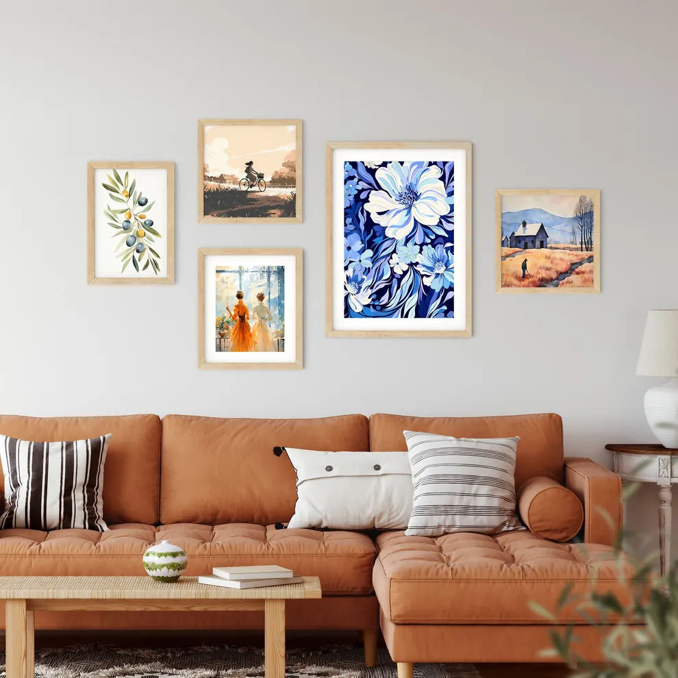 Blue And White Floral Pattern Art Prin Framed Print