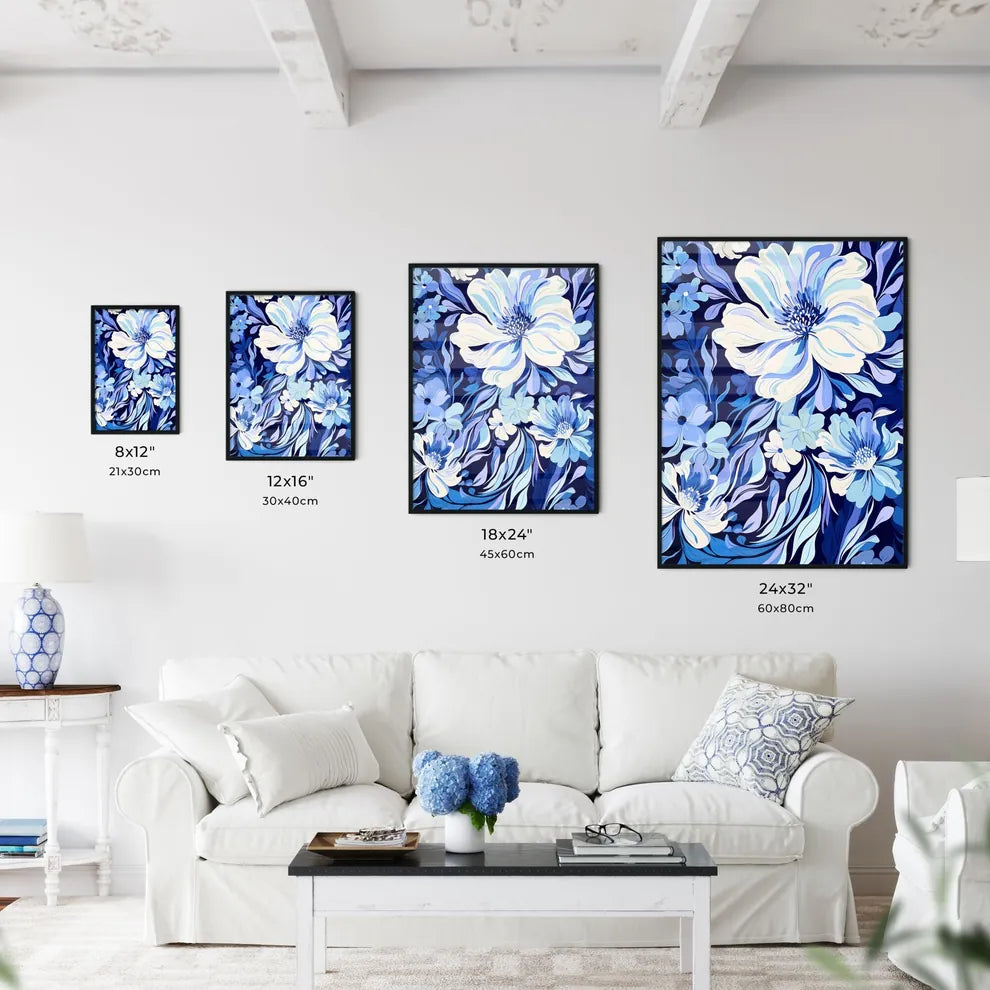 Blue And White Floral Pattern Art Prin Wall Art
