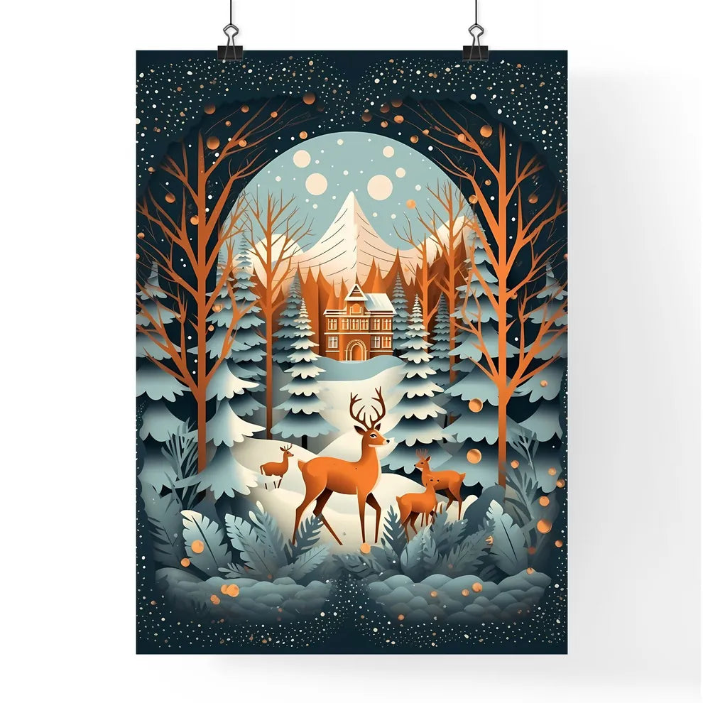 Deer In The Snow Art Print Poster