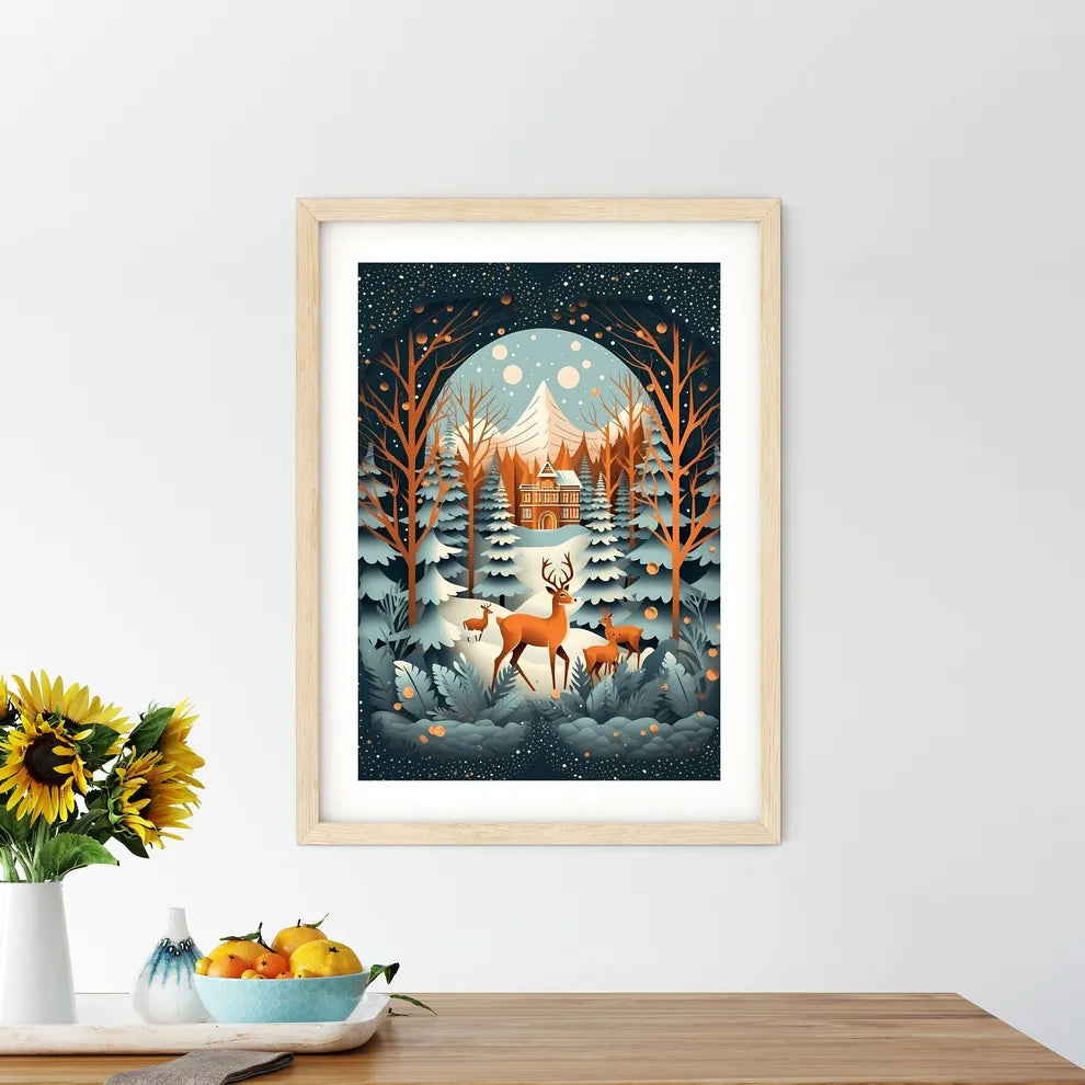 Deer In The Snow Art Print Size Chart