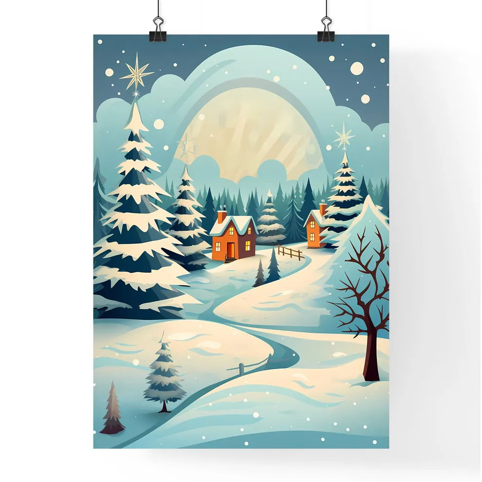 Snowy Landscape With Houses And Trees Art Pr Poster