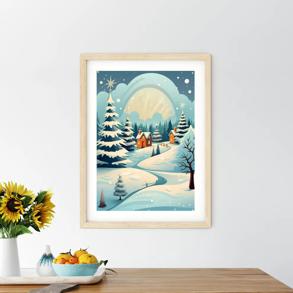 Snowy Landscape With Houses And Trees Art Pr - Kitchen Hangings