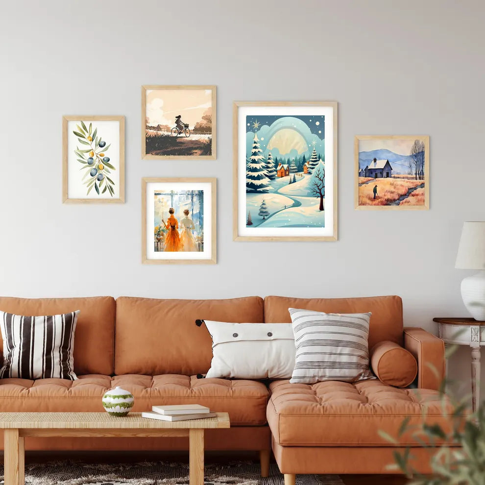 Snowy Landscape With Houses And Trees Art Pr Framed Print