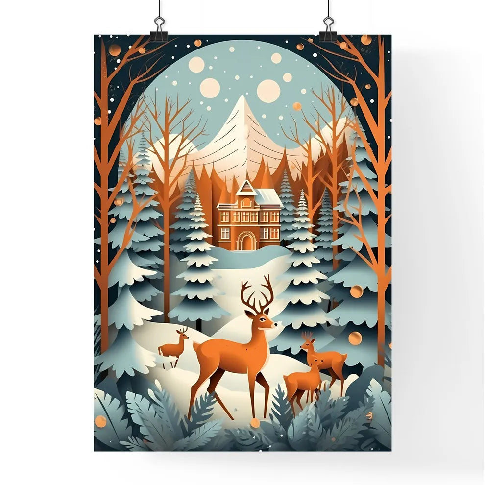 Group Of Deer In A Snowy Fore Poster