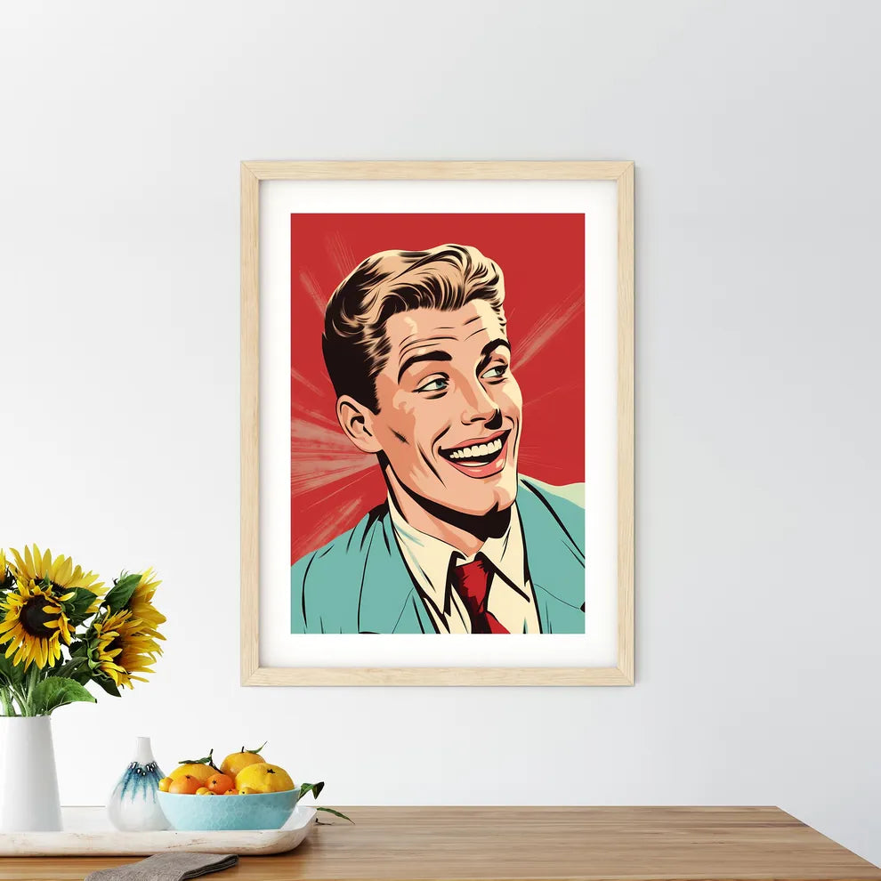 Man Smiling With A Red Background Art Prin Size Chart