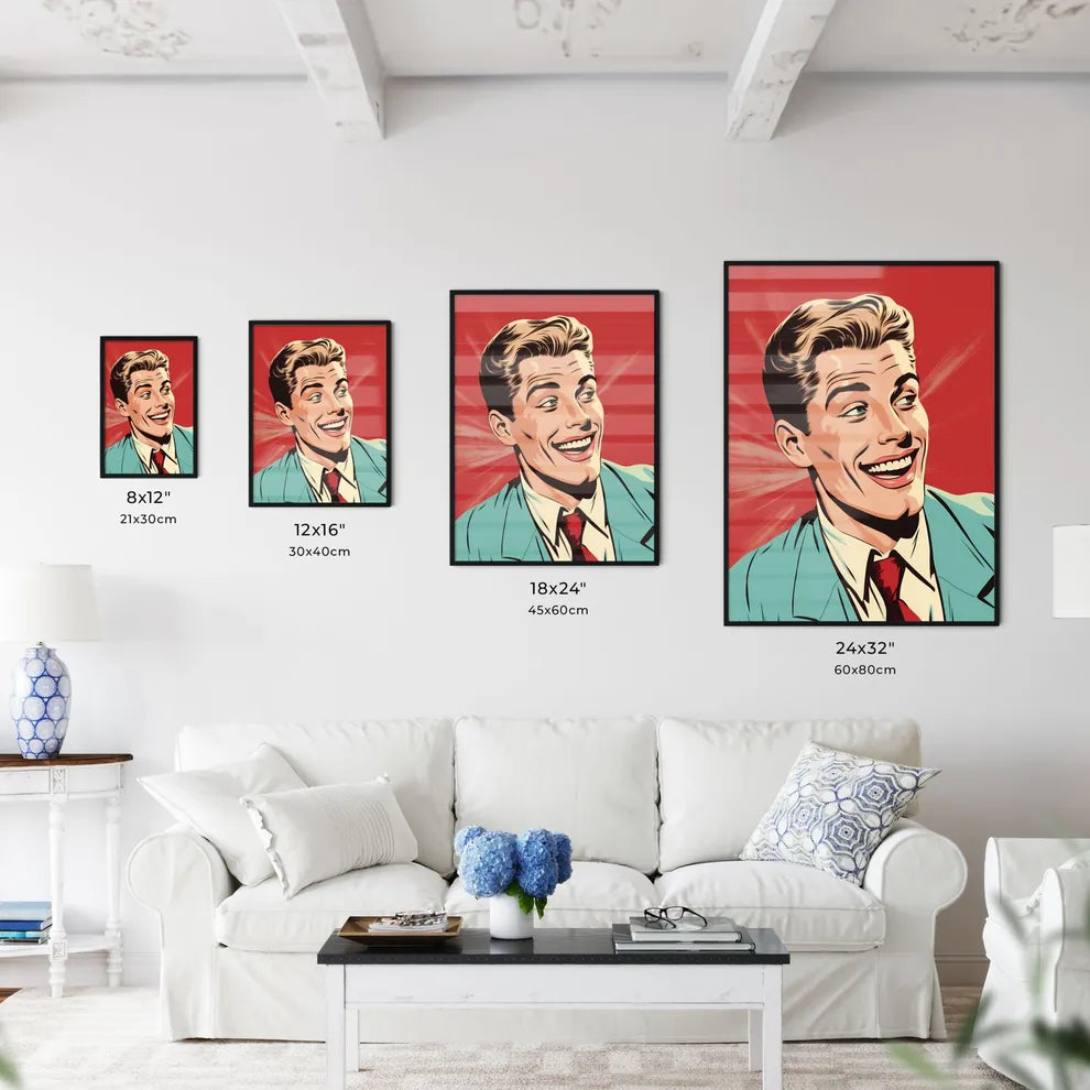 Man Smiling With A Red Background Art Prin Wall Art