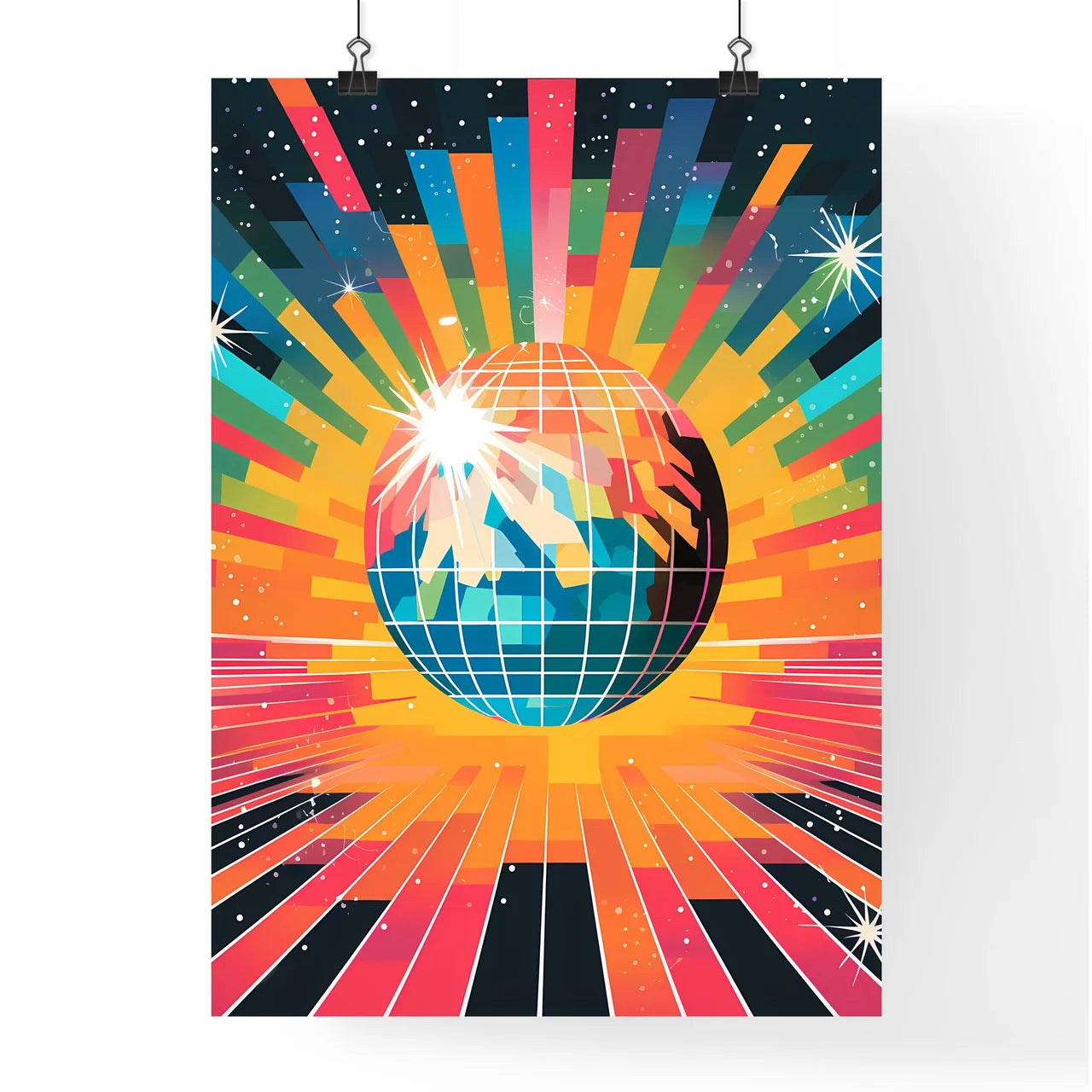 Colorful Background With A Globe And Sun Ray Poster
