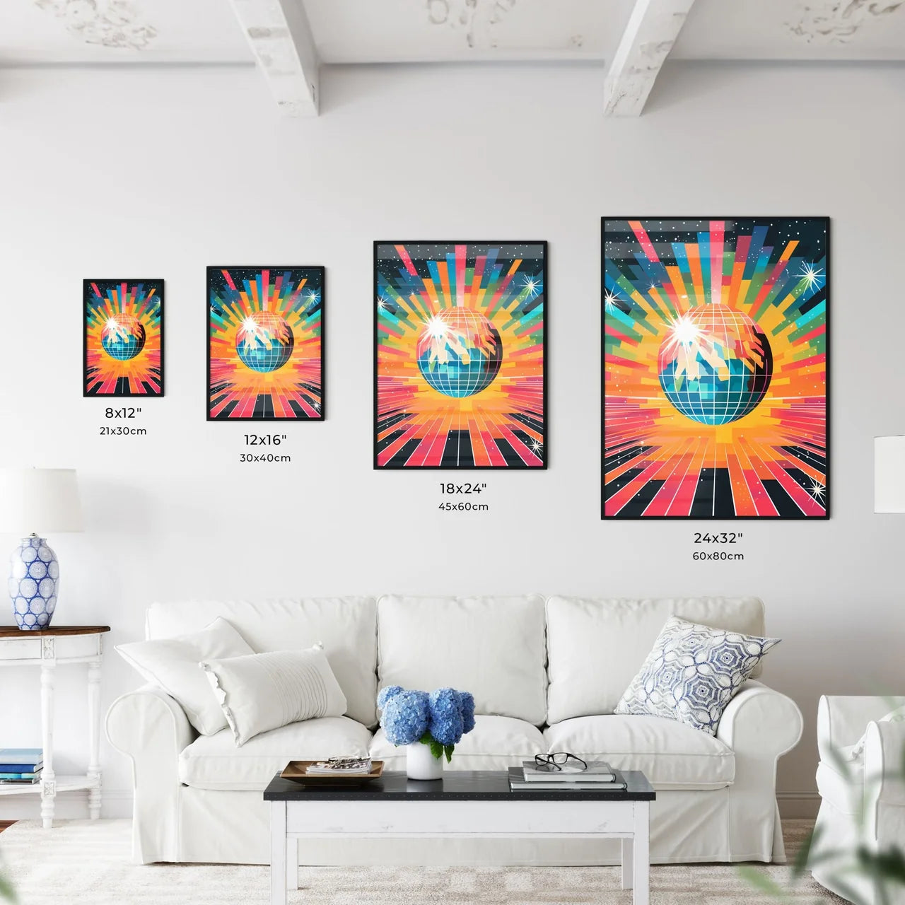 Colorful Background With A Globe And Sun Ray Wall Art