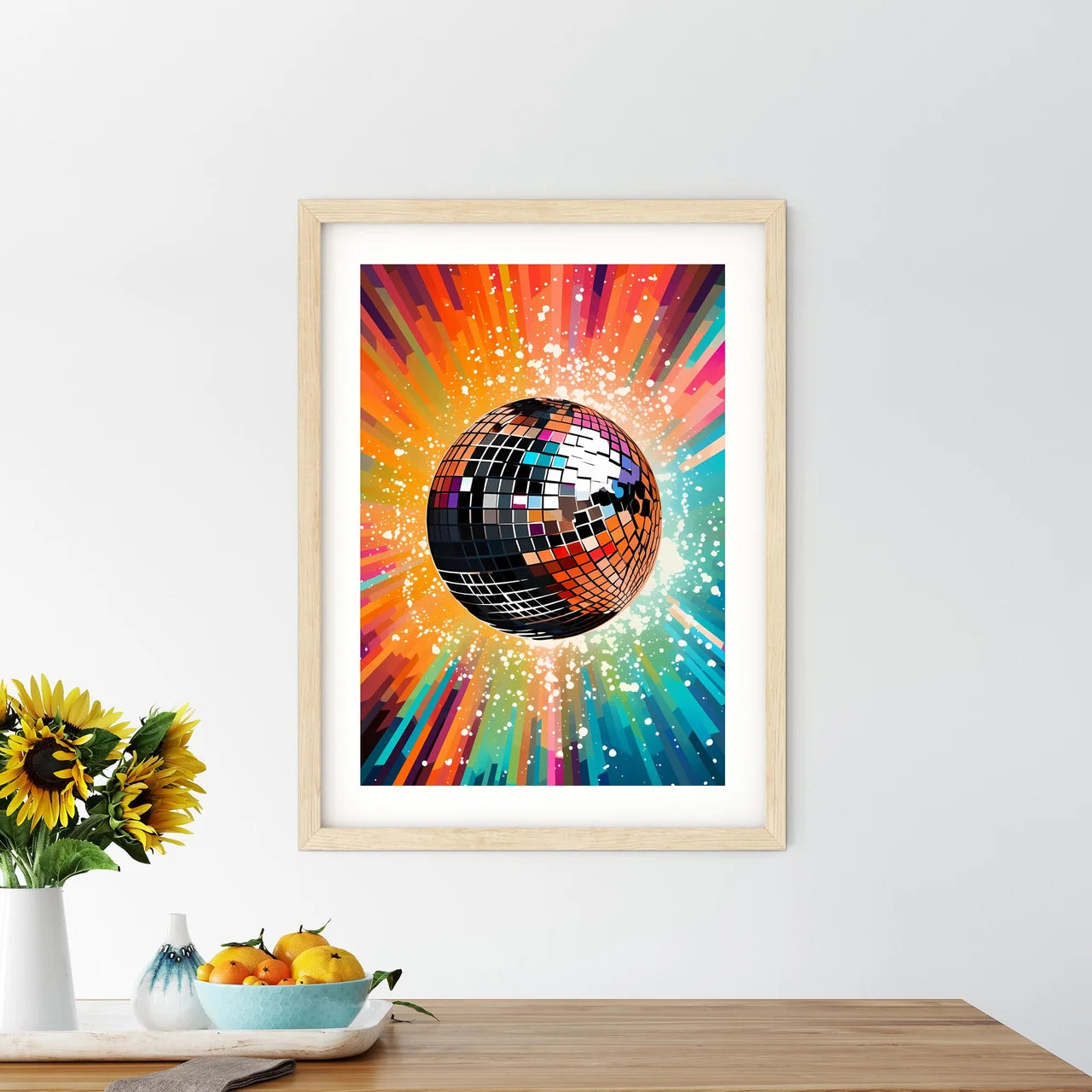 Disco Ball With Colorful Rays Art Prin - Kitchen Hangings