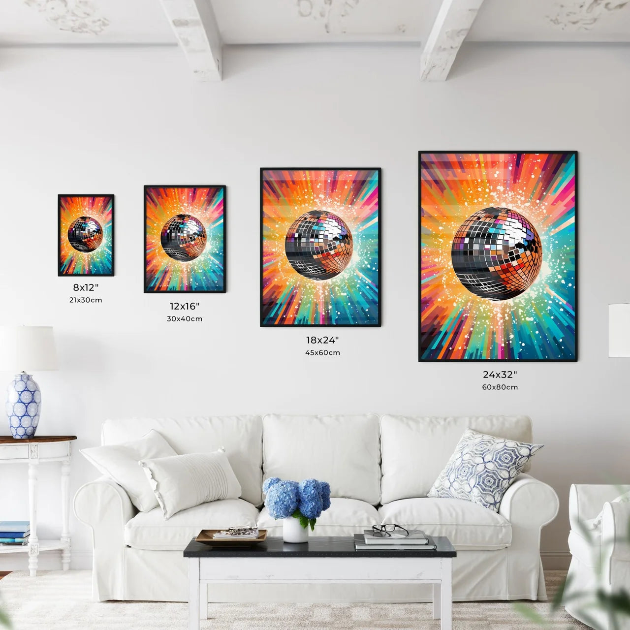 Disco Ball With Colorful Rays Art Prin Wall Art