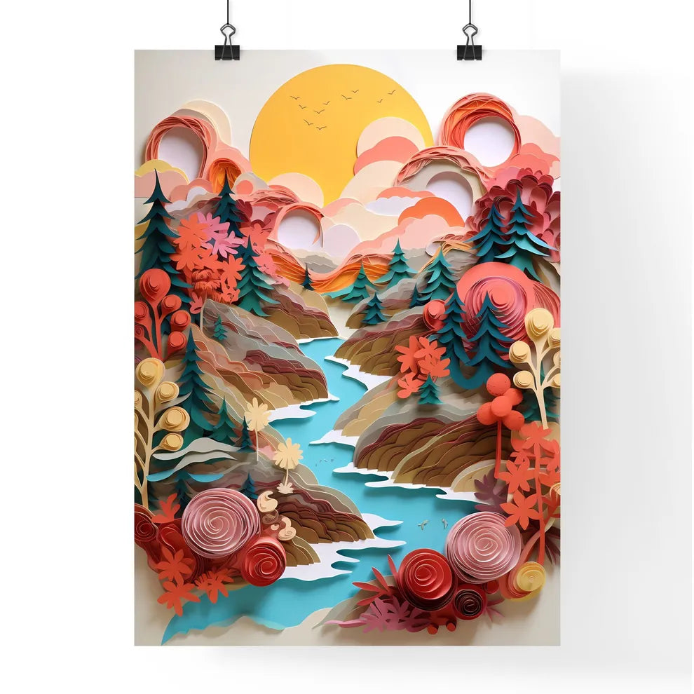 Paper Cut Out Of A Landscape  Poster