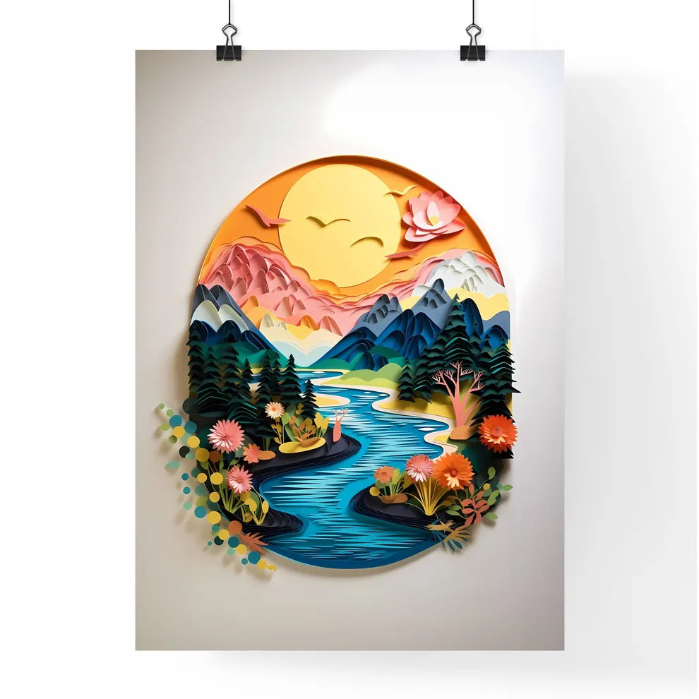 Paper Cut Out Of A River With Poster