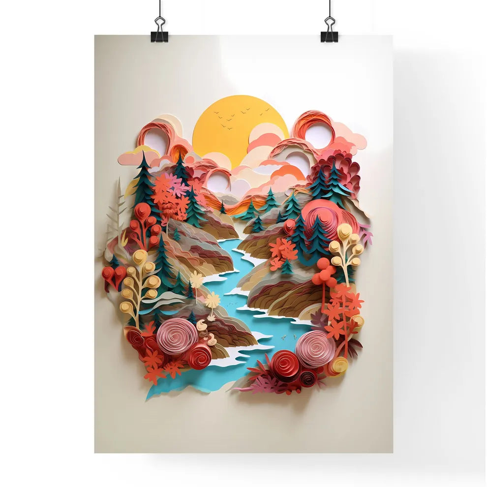 Paper Cut Out Of A Landscape  Poster