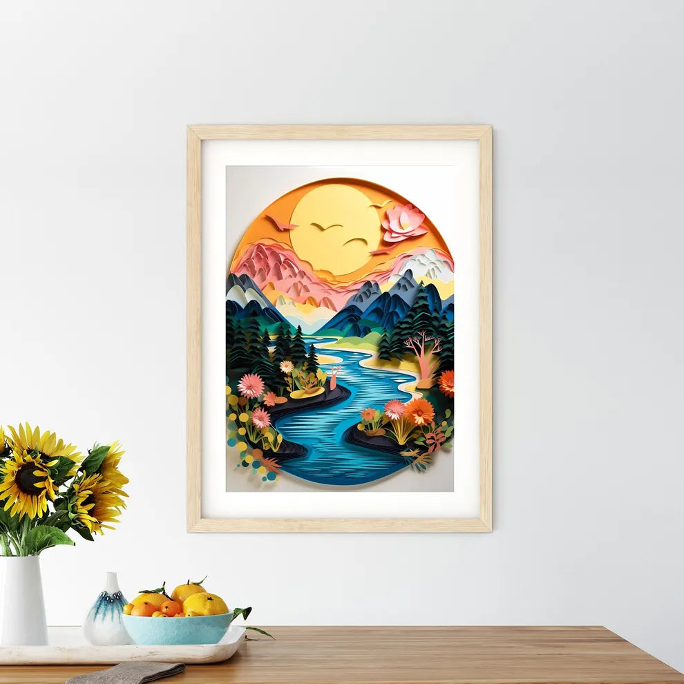 Paper Cut Out Of A River With Flowers And Mo - Kitchen Hangings